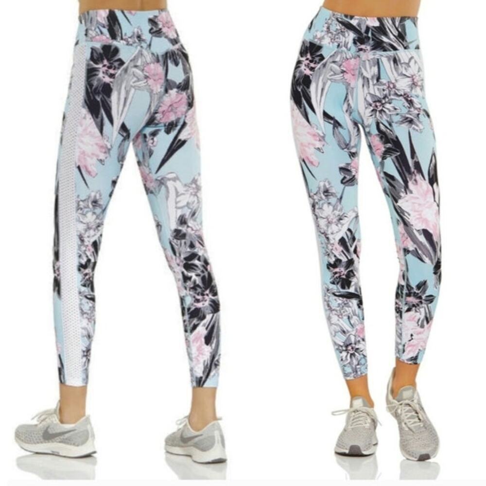 NIKE All-In Floral Mesh Panel High-Rise Tights Size Medium Blue Tropical Black
